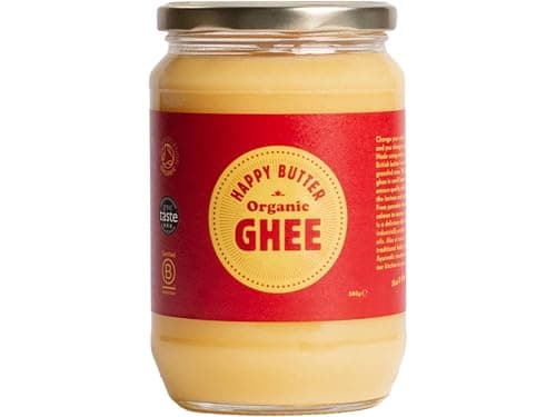 Image of Happy Butter | Organic Ghee 580g – Grass-Fed British Clarified Butter | Lactose & Casein Free | Rich in Vitamins A,D,E & K | Award-Winning Organic Ghee for Cooking, Baking & Bulletproof Coffee |