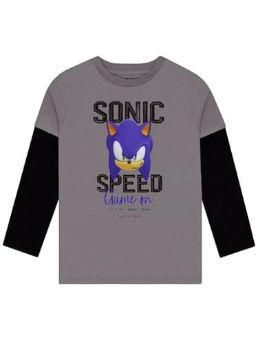 Image of Sonic The Hedgehog Boys Long Sleeve T Shirt, Boys’ T-Shirts, Sonic Clothes, Cotton Long Sleeve T Shirts, Grey 10-11 Years