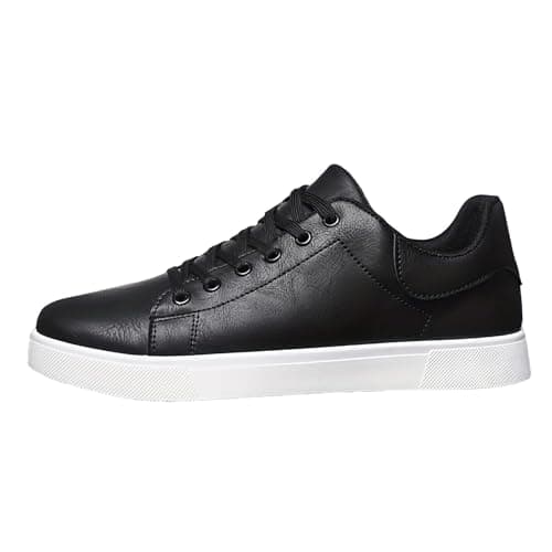 Image of Men's Classic Leather Trainers, Casual Leather Walking Shoes for Men, Stylish Men's Leather Trainers, Comfortable Men's Casual Trainers with Lace-Up Design, Men's Everyday Leather Trainers Black