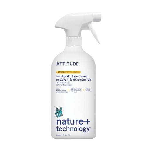 Image of ATTITUDE Window & Mirror Cleaner, EWG Verified, Plant- & Mineral-Based, Vegan & Streak-Free Glass Spray, Citrus Zest Scent, 800 mL