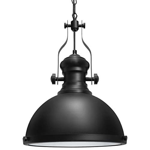 Image of Long Life Lamp Company Large Industrial Nautical Pendant Ceiling Light with Opaque Diffuser Black Metal Adjustable Dome Lampshade M0146-F Includes 9w E27 Warm LED Stick