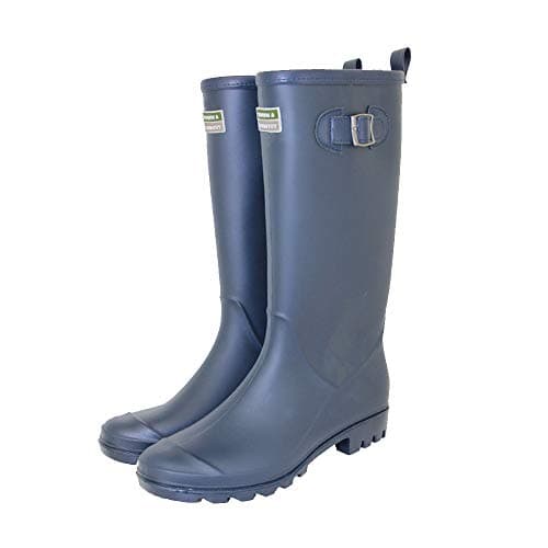 Image of Town & Country Ladies/Women's/Men's Wellies Adjustable Buckle Flat Festival Wellies Rain Boots Wellingtons Sizes 4-12 UK Navy