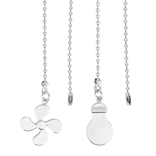 Image of lasuroa 2pcs Ceiling Fan Chain Extenders, 35.5cm/14in Pull Chain Cord Extension with Fan & Bulb Pendants for Light Lamp Switch Decoration (Silver)