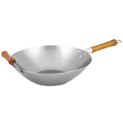 Image of Ken Hom Carbon Steel Wok, 36cm, Excellence, Induction Hobs Suitable/Natural Patina Non-Stick/Beech Handle/Metal Tool Safe, Includes 1 x Chinese Wok Frying Pan,