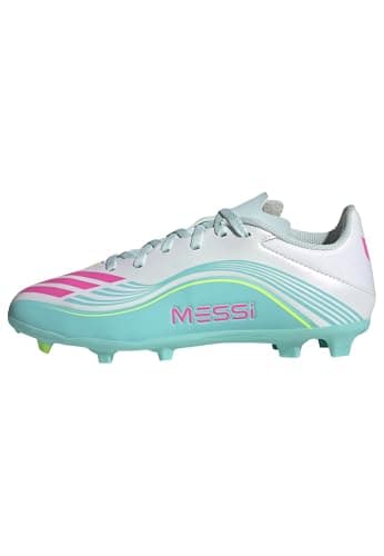 Image of adidas Unisex Kids F50 Messi League Firm Ground/Multi Ground Football Boots Kids, FTWR White/Lucid Pink/Flash Aqua, 13 UK Child