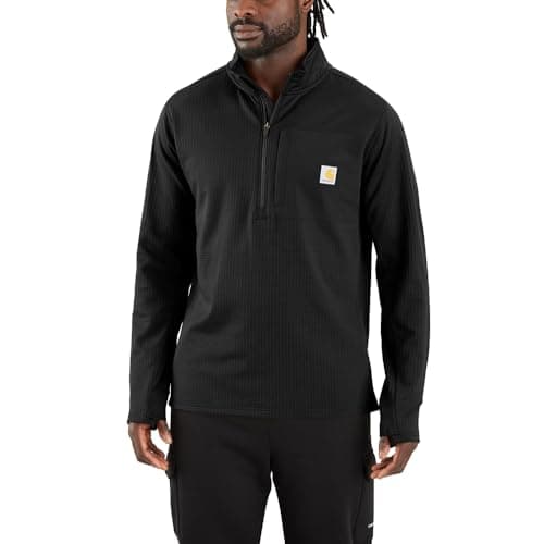 Image of Carhartt Men's Force Relaxed Fit Mock Neck Half-Zip T-Shirt, Black, Large
