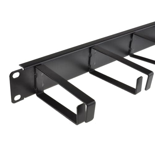 Image of kenable 19 Inch Rack Cable Management Bar 1U with 5 Large 10cm Metal Rings for Data Cabinet Network Server Rack Black