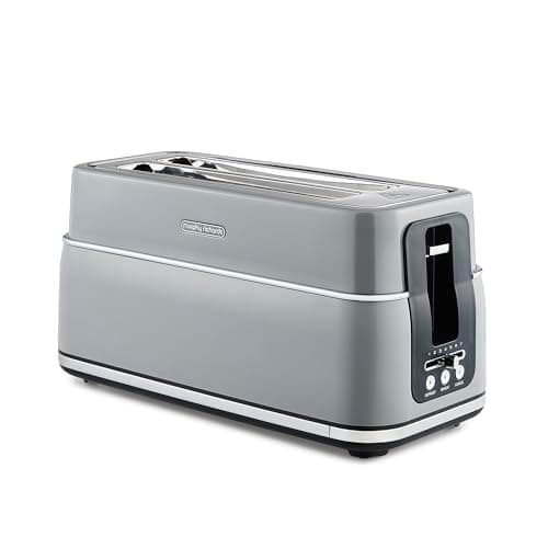 Image of Morphy Richards Signature Long Slot 4 Slice toaster, Browning Controls, Variable Width Slots, Removable Crumb Tray, Non Slip, 1800W, Grey, 245705