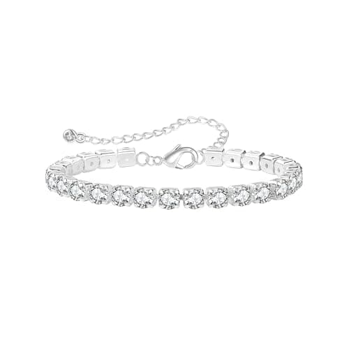 Image of FENNELISA 925 Sterling Silver Bracelets for Womens,Adjustable Crystal Silver Tennis Bracelet Classic Cubic Zirconia Ladies Jewellery Birthday Mothers Friend Sister Gift for Her 2/3/4/5M(W)