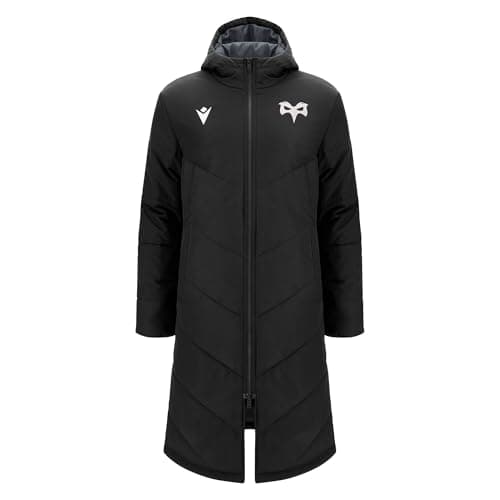 Image of Macron Ospreys Rugby 2024/25 Adults Below Knee Bench Jacket (UK, Alpha, S, Regular, Regular, Black)