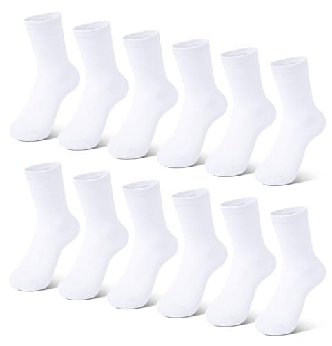 Image of Auranso 12 Pairs Kids White Socks Boys Girls School Socks Breathable Sports Athletic Crew Socks for Toddler Children 2-13 Years