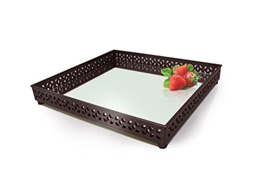 Image of Decorative Mirror Tray Mirrored Glass Tray Perfume Vanity Dresser Tray Make up Jewelry Tray Cosmetics Organiser Candle Tealight Plate Display Tray For Home Decor Bedroom (Square, Brown)