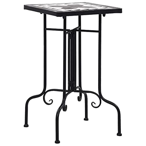Image of vidaXL Black and White Mosaic Side Table - Ceramic Top with Iron Frame for Outdoor Garden, Balcony and Terrace Use