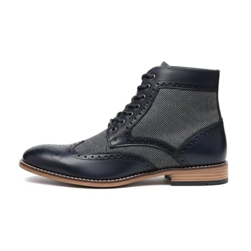 Image of TruClothing Men’s Wingtip Brogue Ankle Boots Leather Lined Chukka Dress Shoes - Navy 6