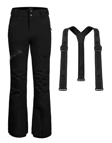 Image of Pioneer Camp Ski Pants Womens Waterproof Ladies Skiing Trousers Thermal Windproof Snow Bibs Overalls Warm Fleece Lined Salopettes Winter Snowboard Trousers with Detachable Braces（Black;S