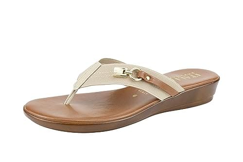 Image of ITALIAN SHOEMAKERS Vale Low Wedge Thong Comfort Sandal for Women, Nude, 6 UK