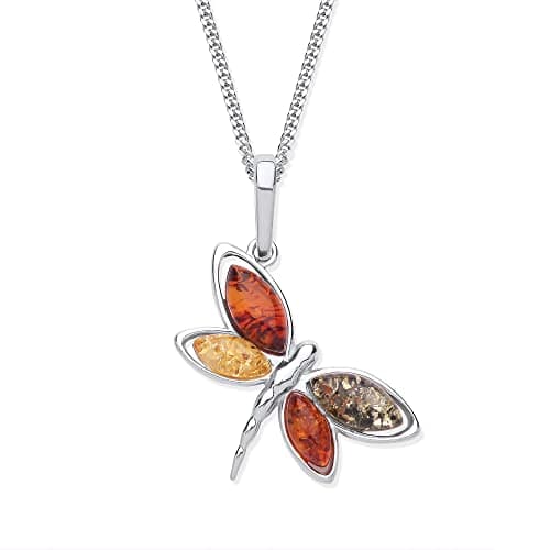 Image of Old English Jewellers Sterling Silver Amber Dragonfly Pendant/Necklace - Choice of Chain (16)