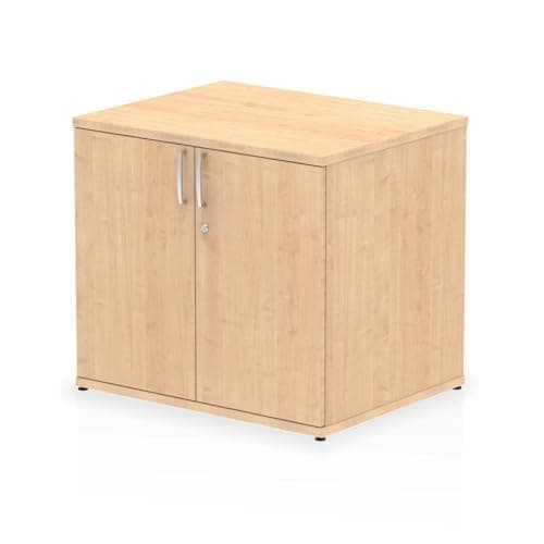 Image of OPO Impulse Freestanding 600mm Deep Desk Storage Cupboard Mechanism & Lockable Office Storage 2 Shelves | Heat Resistant Beech Melamine Finish Maple