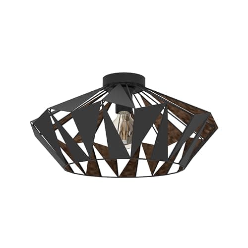 Image of Eglo Flush Ceiling Light Carlton6, Vintage, Industrial and Retro Design, Living Room, Kitchen and Hallway lamp, Black Steel and Copper, E27 Socket