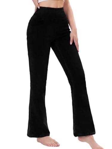 Image of Chasehot Pull on Flare Jeans for Women, Trendy Stretchy High Waisted Bell Bottom Skinny Boot Cut Jeans Legging for Women Black-XL