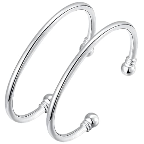 Image of Sterling Silver Bangle Bracelets for Women,Fashion Jewelry Simple Adjustable 925 Silver Cuff Bangles for Women Mom Wife Valentine Mothers Day Gift, 2.4 x 2.4 x 0.3 inches, Sterling Silver, no gemstone