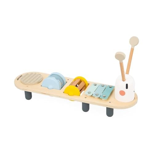 Image of Janod - Sweet Cocoon Caterpillar Musical Activity Stand - 5 Children’s Sound Activities - Musical Awakening Game - FSC Wood Toy - 12 Months +, J04058