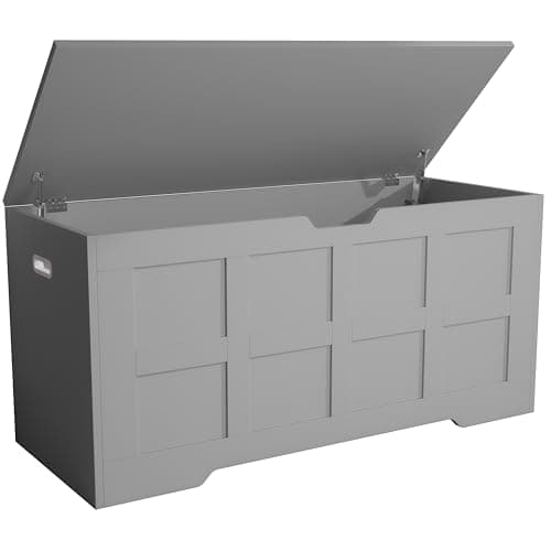 Image of Blisswood Toy Box, Wooden Storage Chest, Large Blanket Box with Lid & Safety Hinges, Storage Bench & Toy Storage Organizer for Kids, Boys & Girls, Baby Toybox for Bedroom Playroom Living Room – Grey