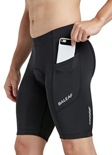 Image of baleaf Men's Padded Cycling Shorts Padding Bike Shorts Road Biking MTB Shorts Bicycle Pockets UPF 50+ Black L