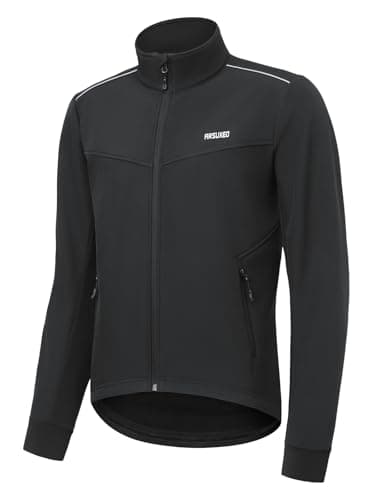 Image of ARSUXEO Cycling Jacket Mens Windproof Jacket Fleece Thermal Softshell Winter Coat Fleece with 5 Pockets 24A Black XL
