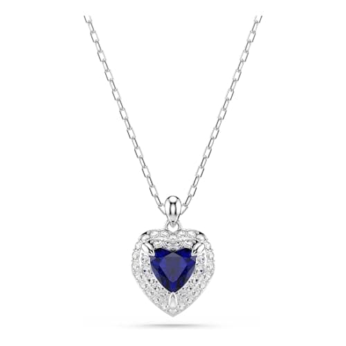 Image of Swarovski One Pendant, Heart Cut, Pavé, Heart, Blue, Rhodium Plated