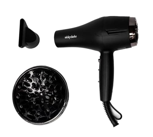 Image of Nicky Clarke 1300W Infrared Pro Hair Dryer with Diffuser - Lightweight with Infrared and Ionic Technology - Three Heat and Two Speed Settings - 3M Cable - Black - NHD902