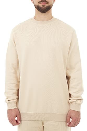 Image of M17 Mens Recycled Sweatshirt Casual Long Sleeve Top Classic Pullover Plain Jumper Crewneck Sweater (S, Stone)