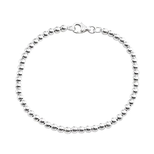 Image of Silverly 4mm Ball Bead Bracelet for Women in 925 Sterling Silver – Lobster Clasp Stacking Chain Bracelets – Simple Classic Minimalist Jewellery for Everyday Wear