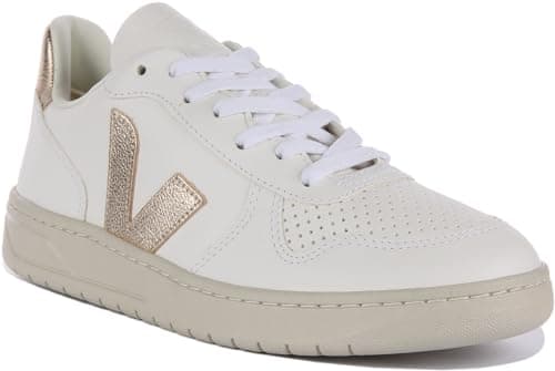 Image of Veja V-10 Men's Lace Up Chromefree Leather Trainers (White Bronze, Size 12)