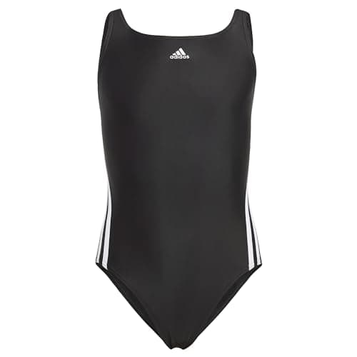 Image of adidas Girl's 3-Stripes Swimsuit, Black / White, 9-10 Years