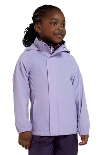 Image of Mountain Warehouse Pakka Kids Waterproof Jacket - Wind Resistant, Lightweight,Breathable Rain Coat for Girls & Boys, Packaway Bag - For Rain, Spring Summer Lilac Kids Size 7-8 Years