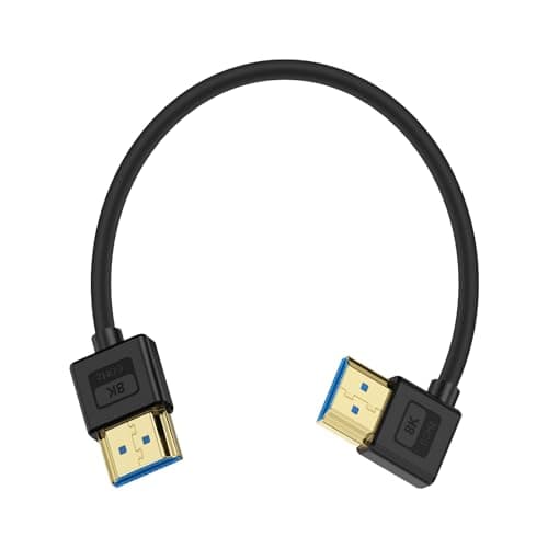 Image of Maxhood 8K HDMI Right Angle Cable 0.3M, 90 Degree Angle, 48Gbps & 8K@60hz, Soft & Slim, Ultra Thin Short Short HDMI 2.1 Silicone Cable Cord Compatible for Roku TV/HDTV/PS5/Blu-ray