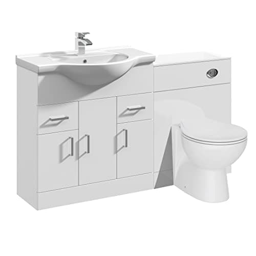 Image of VeeBath Linx 1250 Vanity Unit Furniture Set, Wash Basin Bathroom Sink, WC, Toilet Pan, Soft Close, Quick Release Toilet Seat with Concealed Cistern-White (Flat Pack)