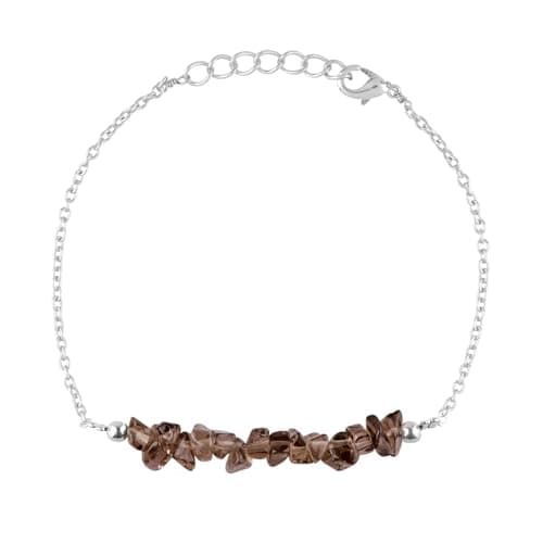 Image of Gempires Natural Smoky Quartz Chips Bracelet, November Birthstone Jewelry, Handmade Gemstone Bracelet For Women with 7 + 1 Inch Adjustable Silver Plated Chain (Smoky Quartz)