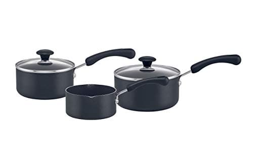 Image of Prestige - 3pc Saucepan set With Lids - Super Tough Easy Clean - Diamond Shield Non Stick - Oven Safe - 14/16/18cm, Black