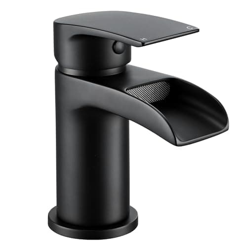Image of Peppermint Black Basin Taps Waterfall Taps for Bathroom Sink, Matte Black Bathroom Mixer Tap Single Lever Mono Hot and Cold Basin Mixer Tap