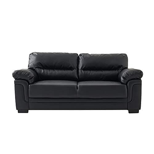 Image of Panana Modern Compact Sofa Faux Leather Sofa Chaise Group Settee Couch with Wood Frame for Living Room (Black, 3 Seater)