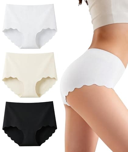 Image of Gladbecke Seamless knickers for Women High Waisted Breathable Underwear 3 Pack – No VPL Invisible Panties, Moisture Wicking Stretchy Ladies Briefs Multipack,Black & White & Skin-tone,L