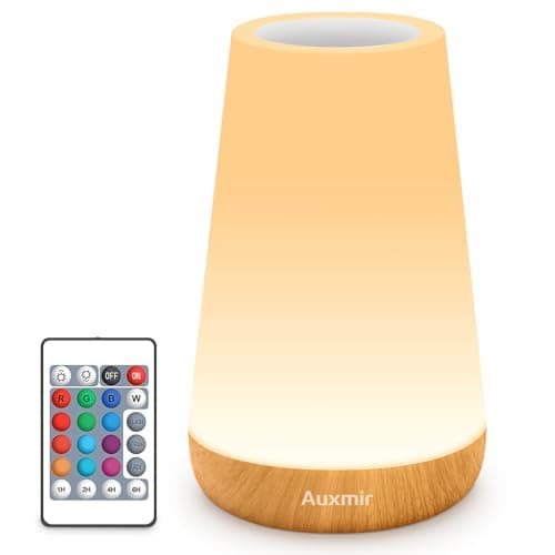 Image of Auxmir Night Light, LED Touch Bedside Table Lamp, Remote Control Dimmable Light with RGB Color Changing, USB Rechargeable, Portable Lamp for Children, Kids, Bedroom, Living Room, Camping
