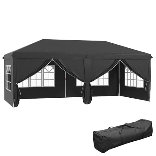 Image of Outsunny 3 x 6 m Pop Up Gazebo with Sides and Windows, Height Adjustable Wedding Camping Party Tent Canopy Marquee with Storage Bag for Garden, Event, Black