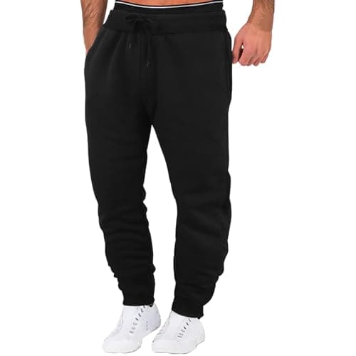 Image of Tracksuit Bottoms Men - Walking Running Jogging Sweatpants Comfortable Jogger Outdoor Pants Drawstring Casual Pants Athletic-Fit Solid Colors Pant with Pockets Rugby Trousers Track Pants Black