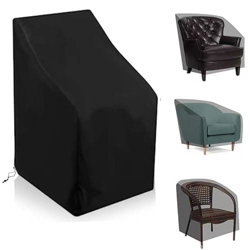 Image of YQBFTC Garden Stacking Chair Covers Waterproof,210D Oxford Fabric High Back Patio Stacking Chair Protection,Outdoor Reclining Anti-UV Furniture Covers Waterproof with Drawstring,65x65x120/80cm Black