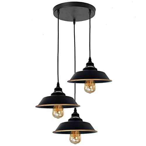 Image of LEDSone 3 Head Pendant Light, E27 Black Gold Line Metal Hanging Lights, Industrial Ceiling Lights for Kitchen Bedroom Living Dining Room