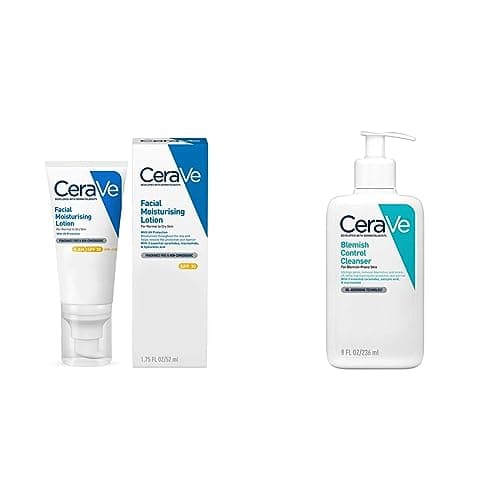 Image of CeraVe AM Facial Moisturising Lotion SPF30 with Ceramides for Normal to Dry Skin 52 ml & Blemish Control Face Cleanser with 2% Salicylic Acid & Niacinamide for Blemish-Prone Skin 236ml