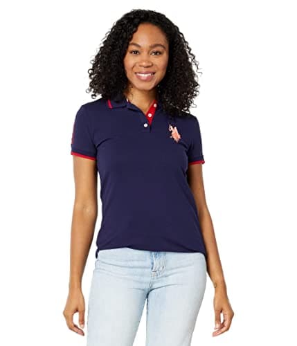 Image of U.S. Polo Assn. Multi-Tonal Medium Pony Pique Polo Shirt Evening Blue SM